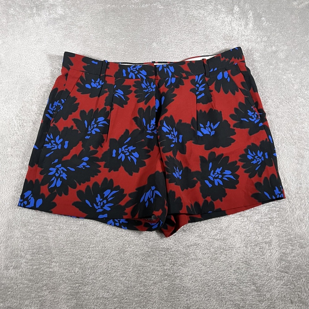 J.Crew Chino Shorts Womens 12 Red Blue Floral 4" Pleated Vacation Summer Casual
